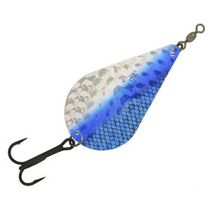 Hawken Fishing Simon Wobbler Hammered Trolling Spoon - Scale Edge Pattern w/Neon Blue Stripe, 3in
